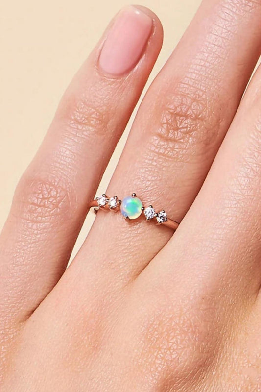 Natural Moonstone and Zircon 18K Rose Gold-Plated Ring BLUE ZONE PLANET