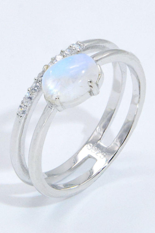 Natural Moonstone and Zircon Double-Layered Ring BLUE ZONE PLANET