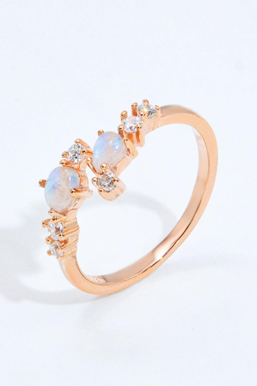 Natural Moonstone and Zircon Open Ring BLUE ZONE PLANET