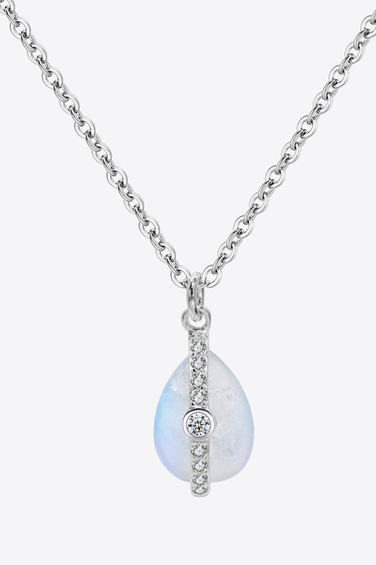 Natural Moonstone and Zircon Pendant Necklace BLUE ZONE PLANET