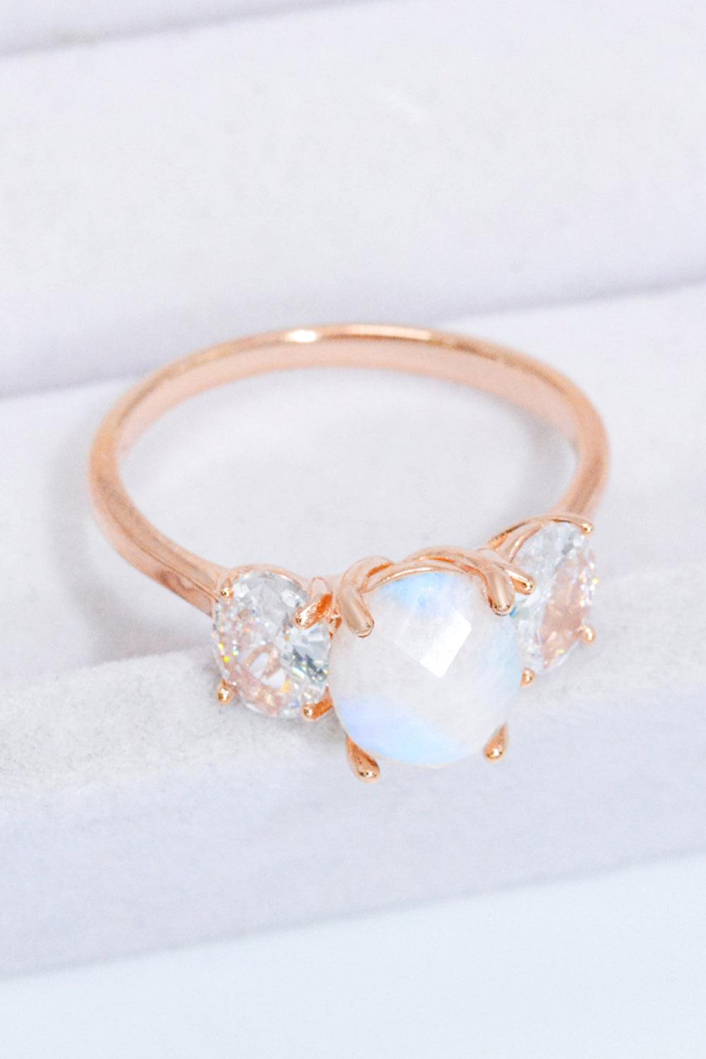 Natural Moonstone and Zircon Ring BLUE ZONE PLANET