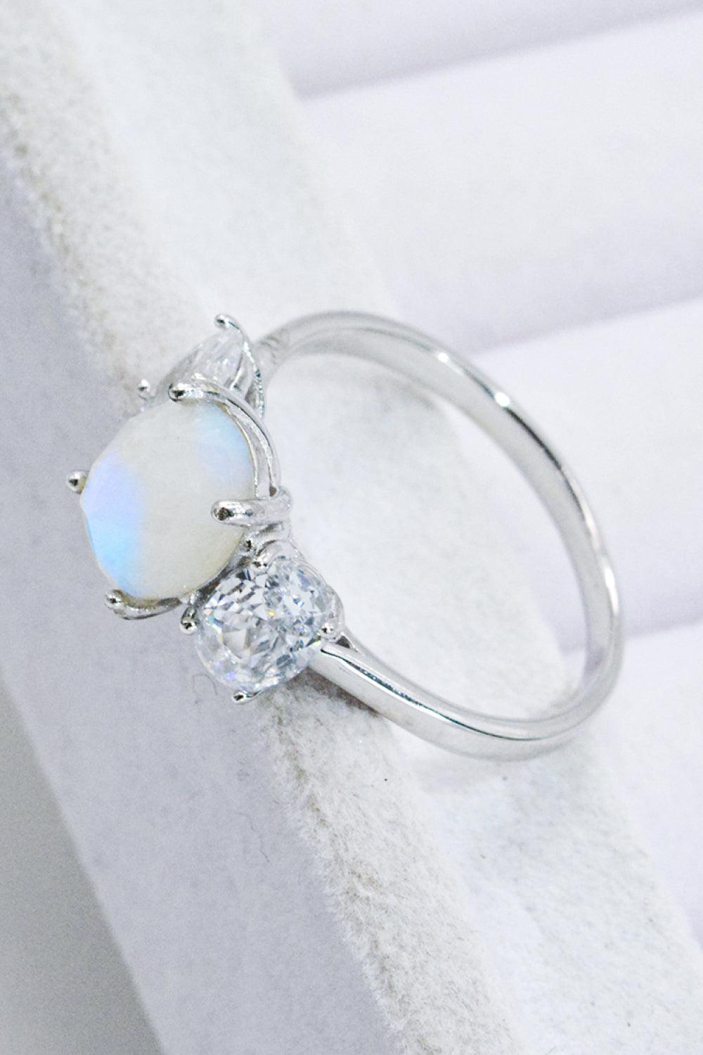 Natural Moonstone and Zircon Ring BLUE ZONE PLANET