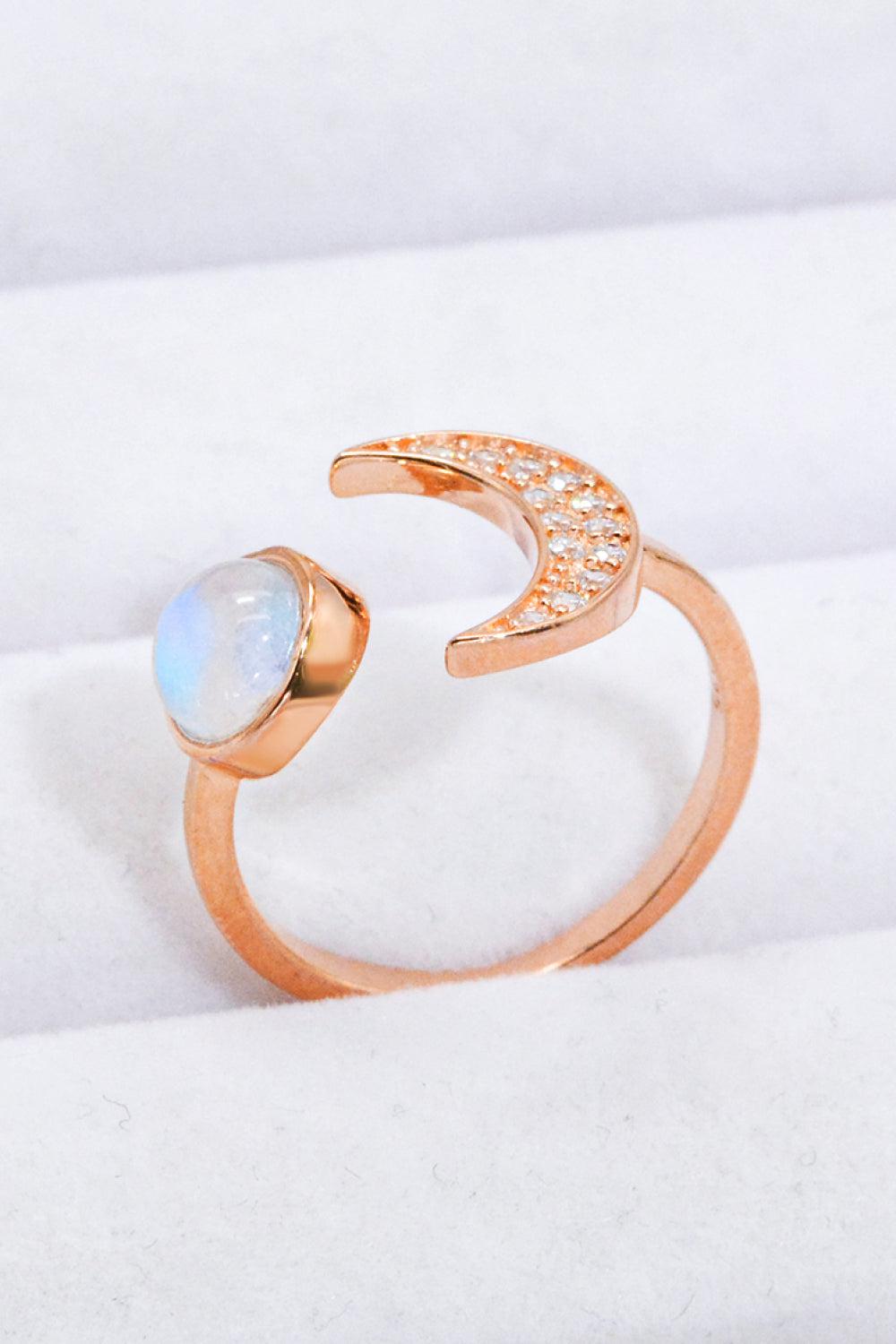 Natural Moonstone and Zircon Sun & Moon Open Ring BLUE ZONE PLANET