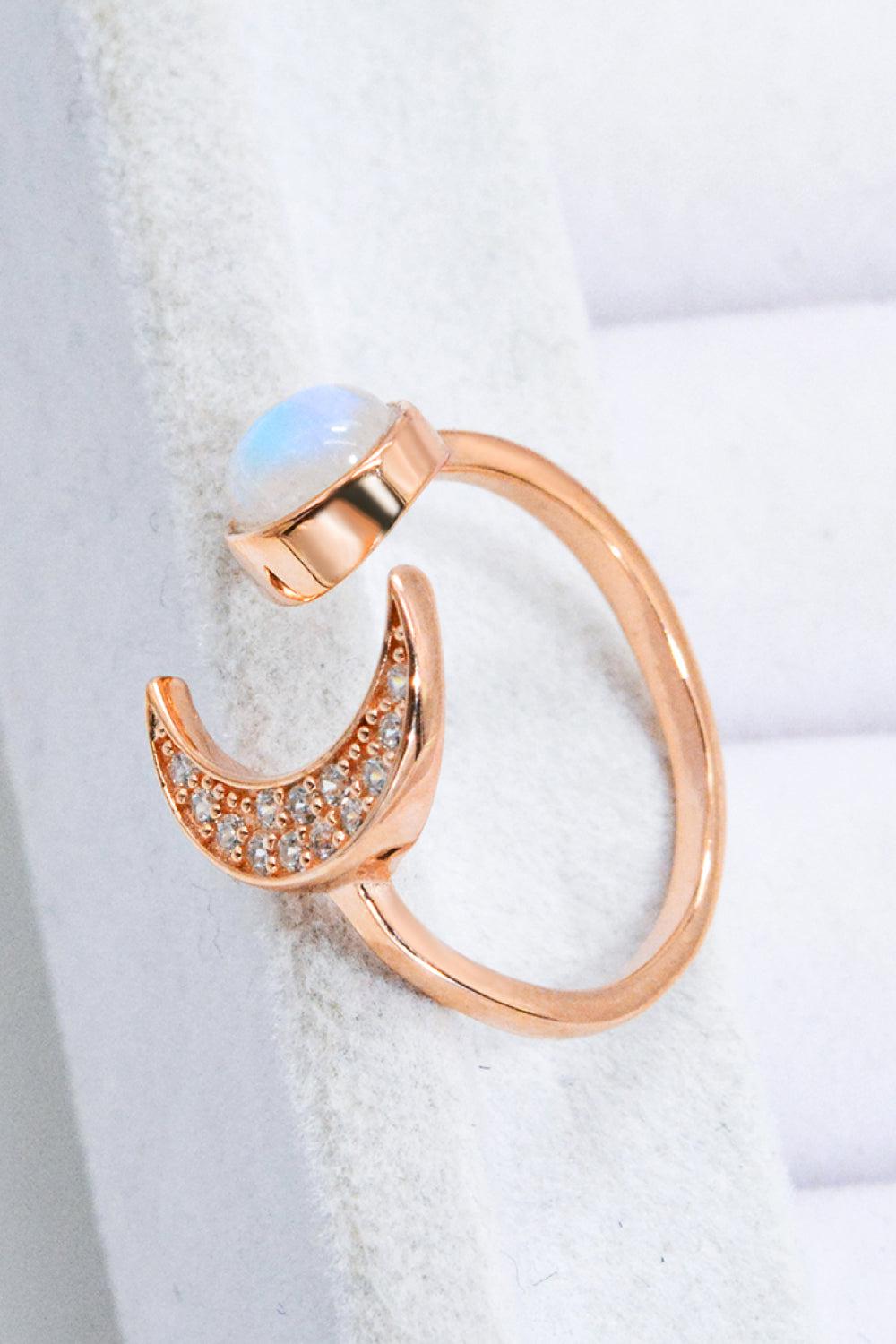 Natural Moonstone and Zircon Sun & Moon Open Ring BLUE ZONE PLANET