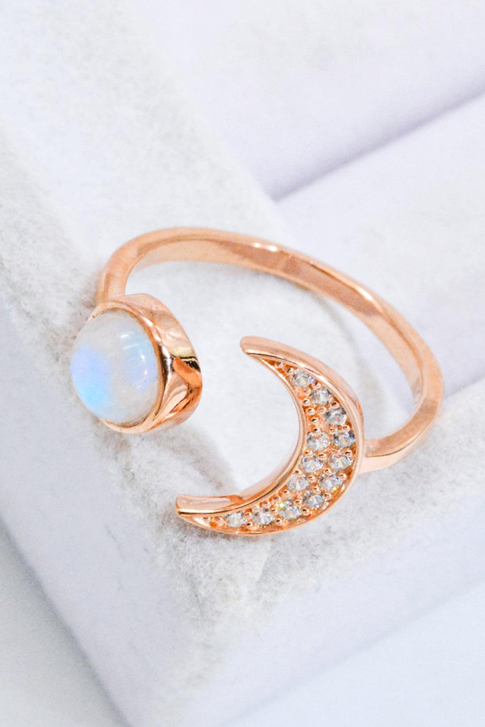 Natural Moonstone and Zircon Sun & Moon Open Ring BLUE ZONE PLANET