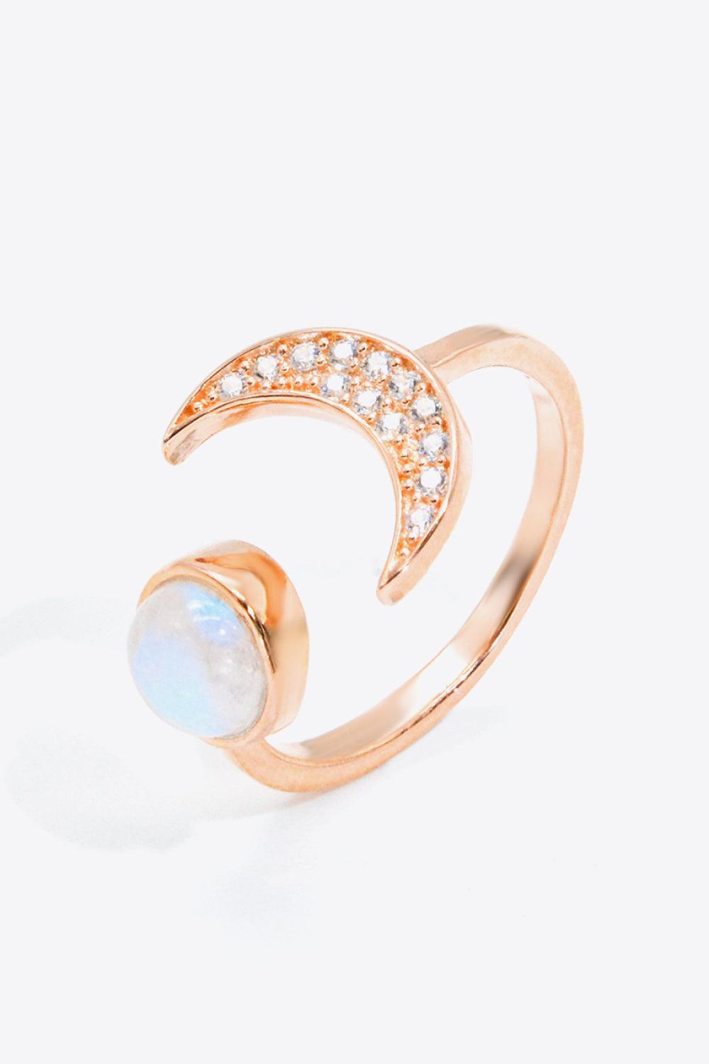 Natural Moonstone and Zircon Sun & Moon Open Ring BLUE ZONE PLANET