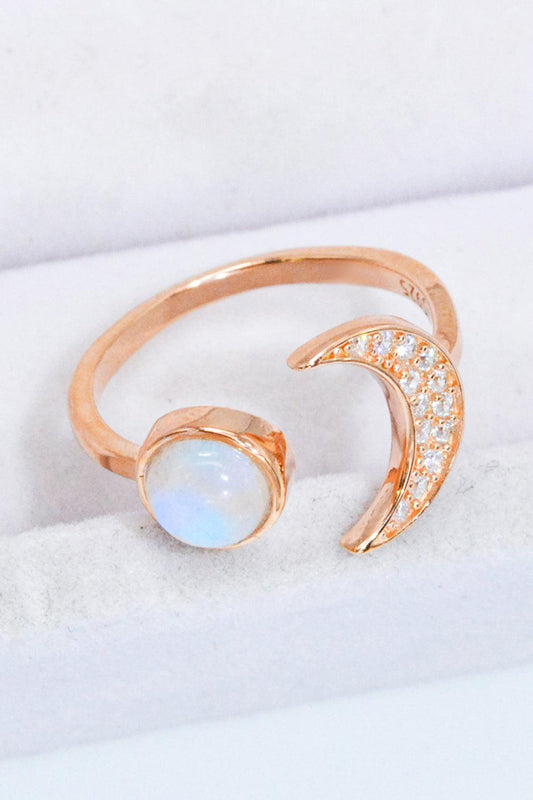 Natural Moonstone and Zircon Sun & Moon Open Ring BLUE ZONE PLANET
