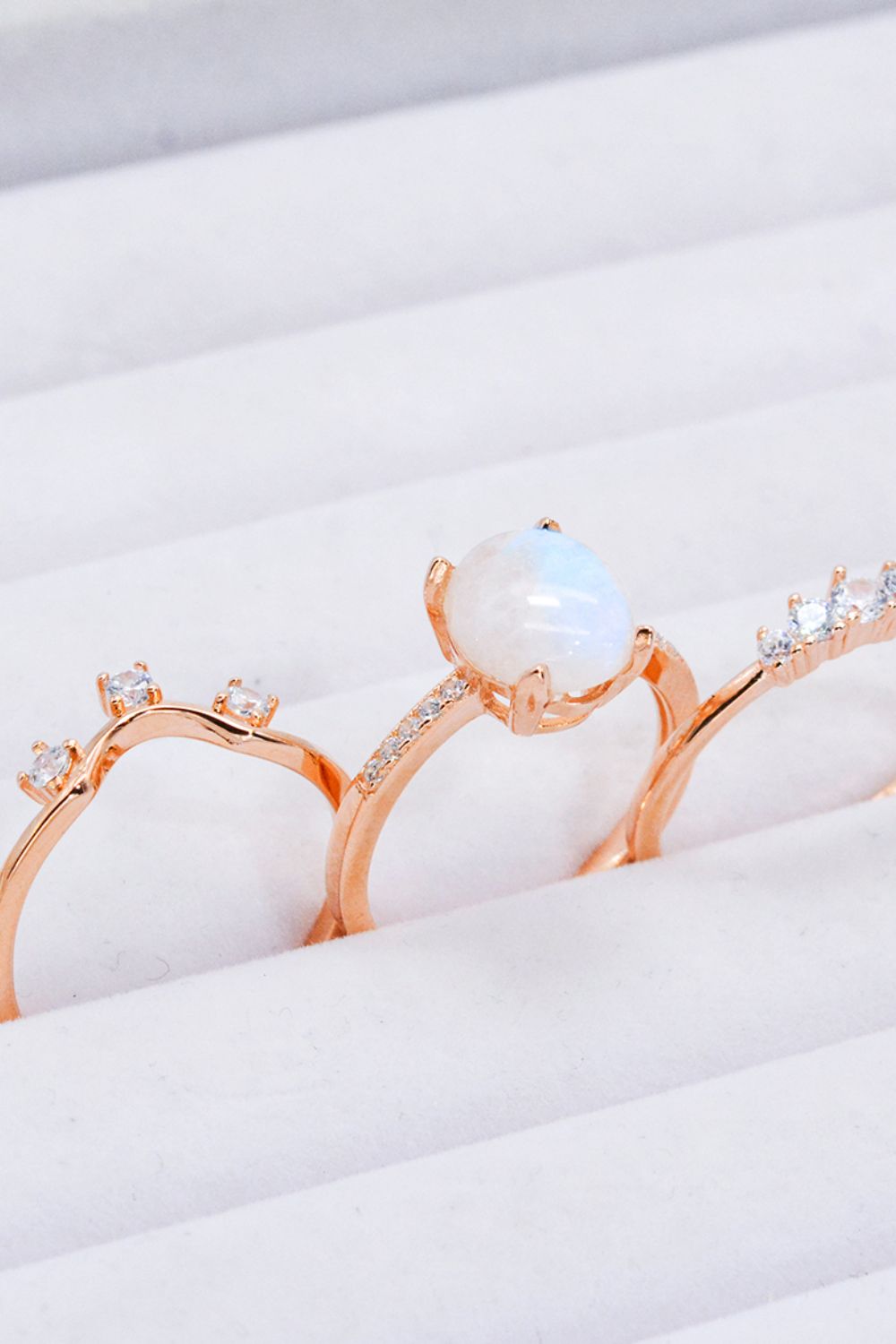 Natural Moonstone and Zircon Three-Piece Ring Set BLUE ZONE PLANET