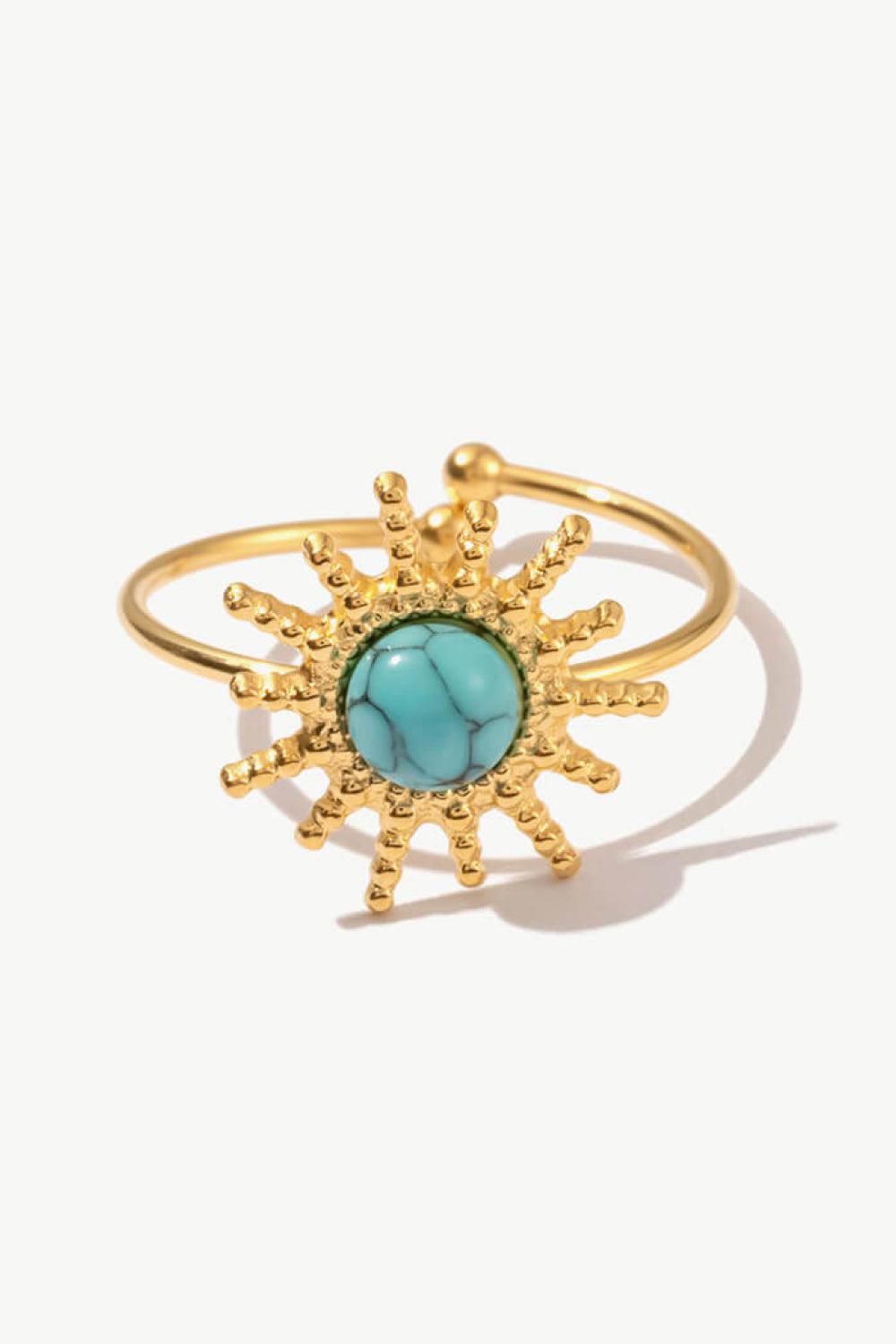 Natural Stone Sun Shape Open Ring-RINGS-[Adult]-[Female]-Gold/Blue-One Size-2022 Online Blue Zone Planet
