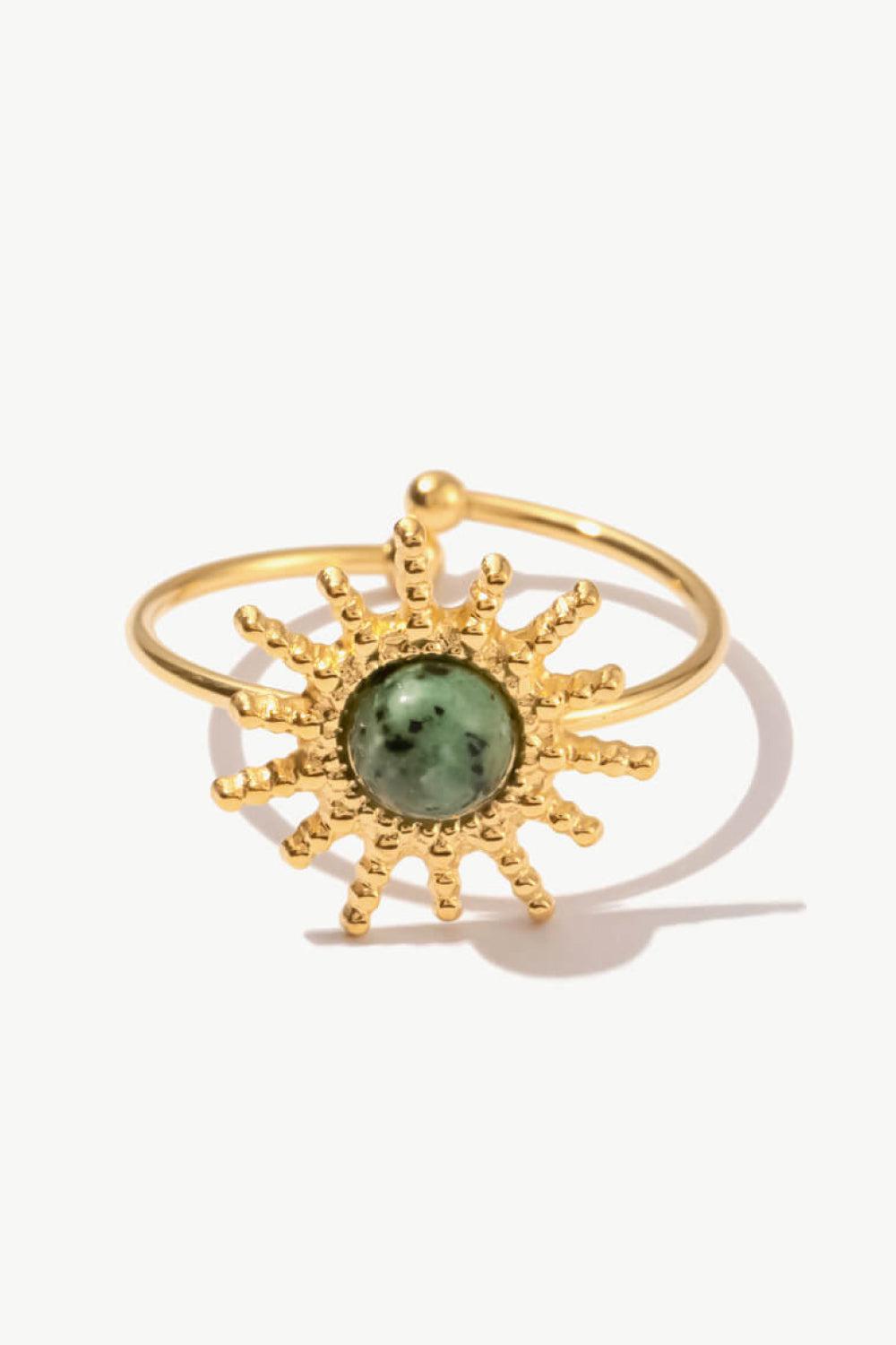 Natural Stone Sun Shape Open Ring-RINGS-[Adult]-[Female]-Gold/Sage-One Size-2022 Online Blue Zone Planet