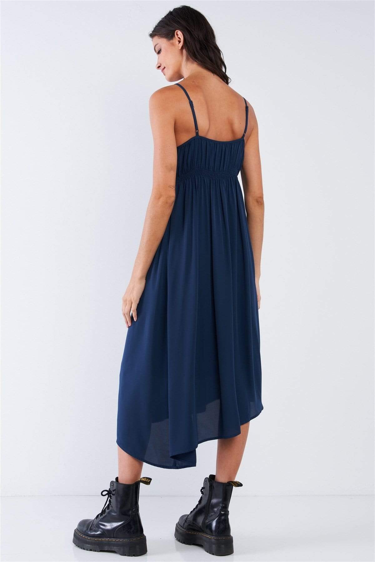 Navy Seal Blue Asymmetrical Square Neck Adjustable Cami Strap Maxi Dress-TOPS / DRESSES-[Adult]-[Female]-Blue Zone Planet