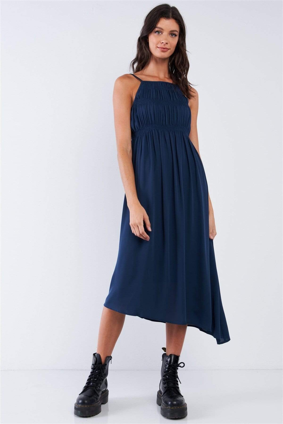 Navy Seal Blue Asymmetrical Square Neck Adjustable Cami Strap Maxi Dress-TOPS / DRESSES-[Adult]-[Female]-XS-Navy-Blue Zone Planet