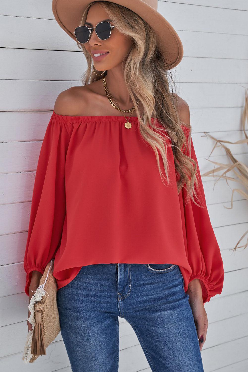 Off-Shoulder Balloon Sleeve Top BLUE ZONE PLANET