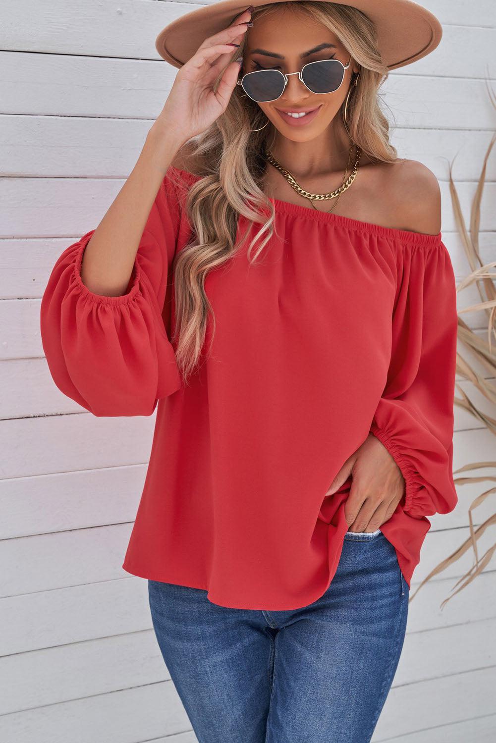 Off-Shoulder Balloon Sleeve Top BLUE ZONE PLANET