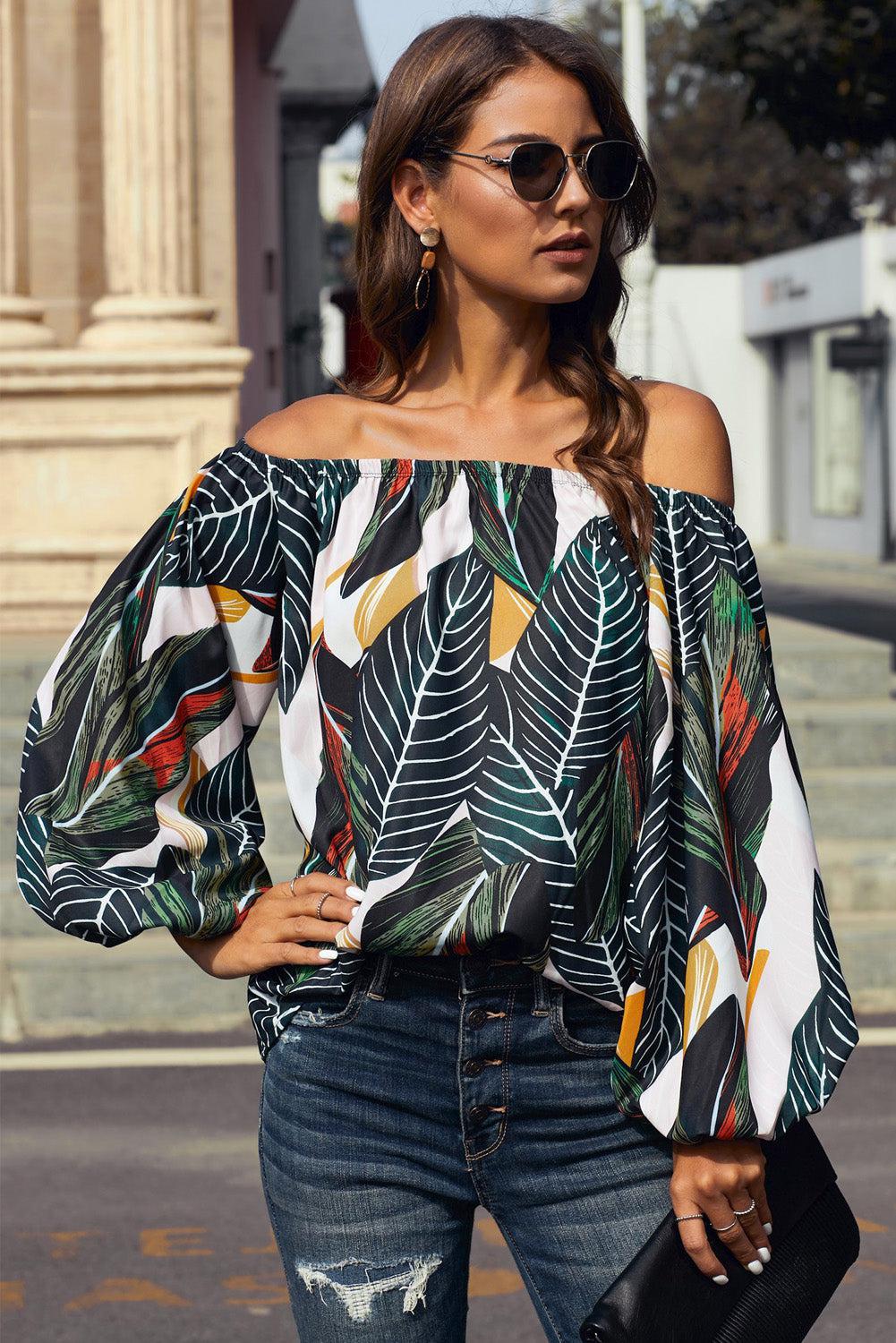 Off-Shoulder Balloon Sleeve Top BLUE ZONE PLANET