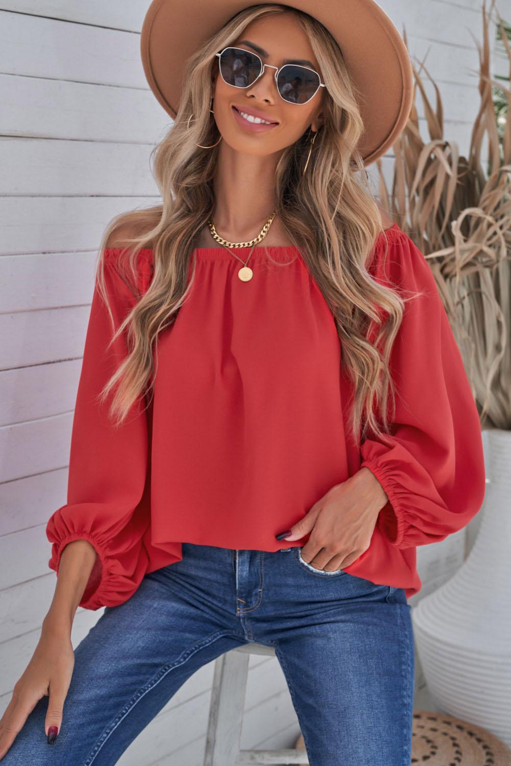 Off-Shoulder Balloon Sleeve Top BLUE ZONE PLANET