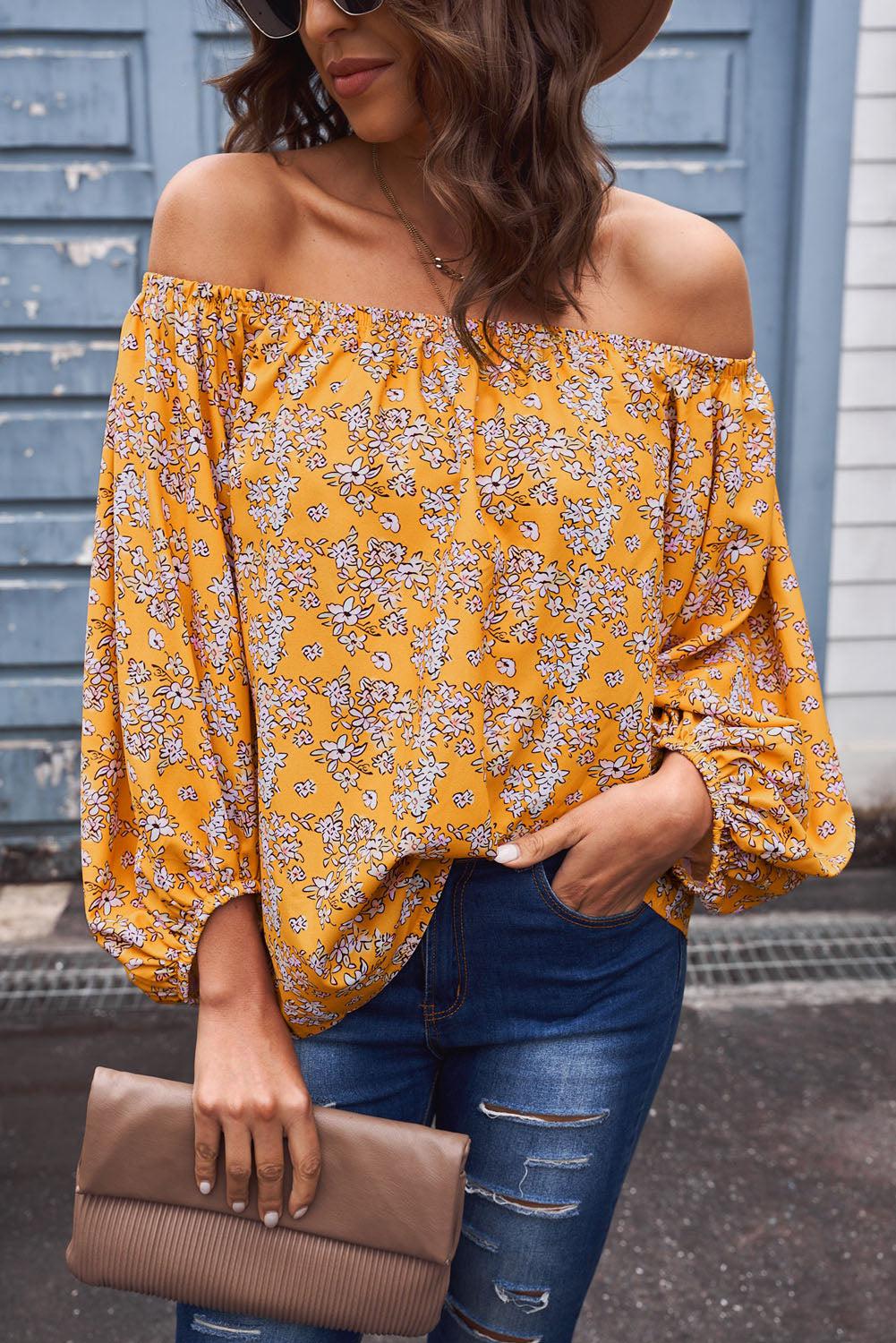 Off-Shoulder Balloon Sleeve Top BLUE ZONE PLANET