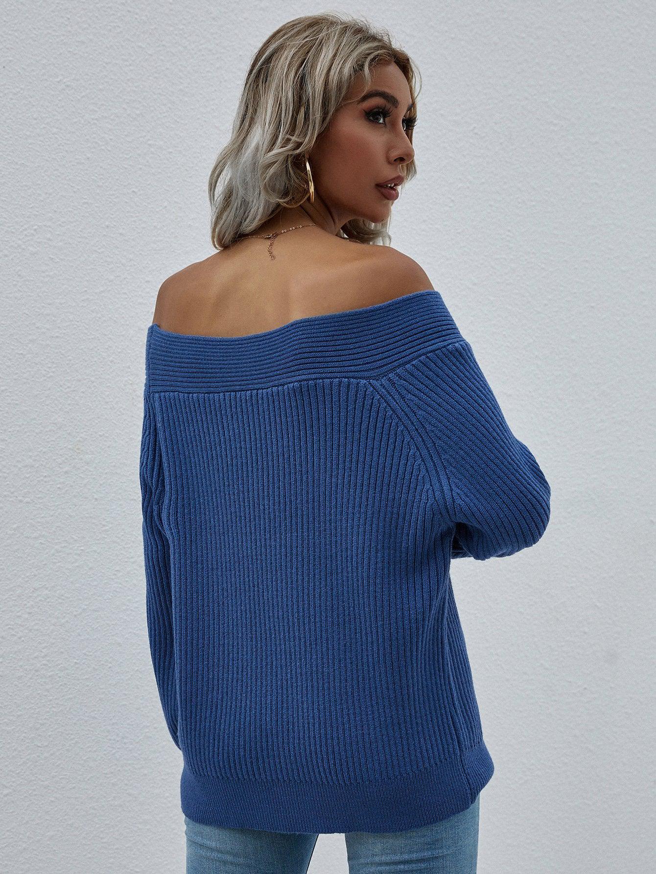 Off-Shoulder Rib-Knit Sweater-TOPS / DRESSES-[Adult]-[Female]-Blue Zone Planet