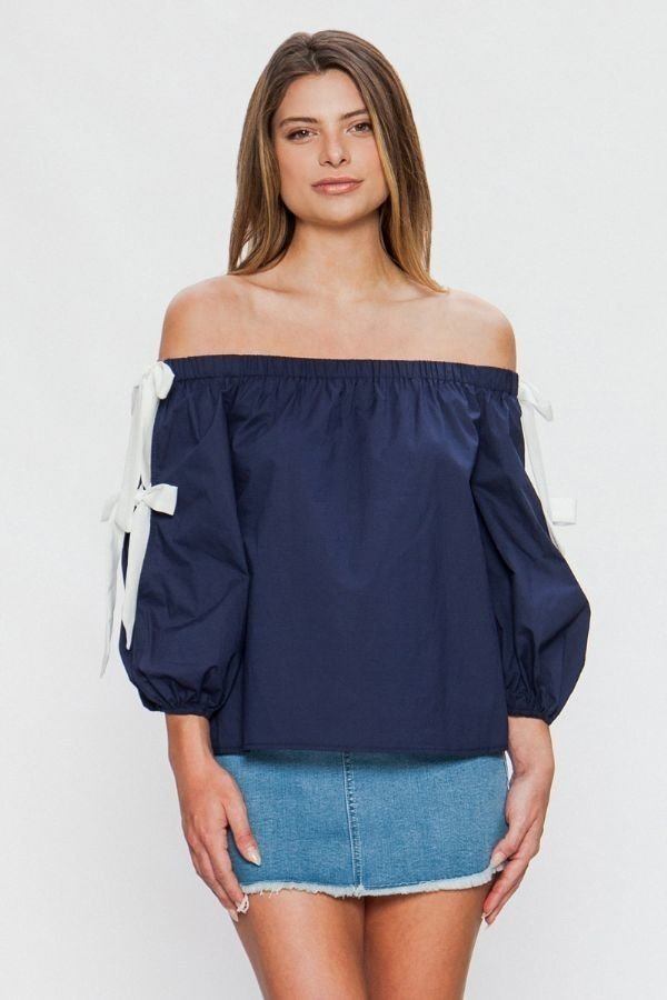 Off-the-shoulder Top-TOPS / DRESSES-[Adult]-[Female]-S-Navy/Ivory-Blue Zone Planet