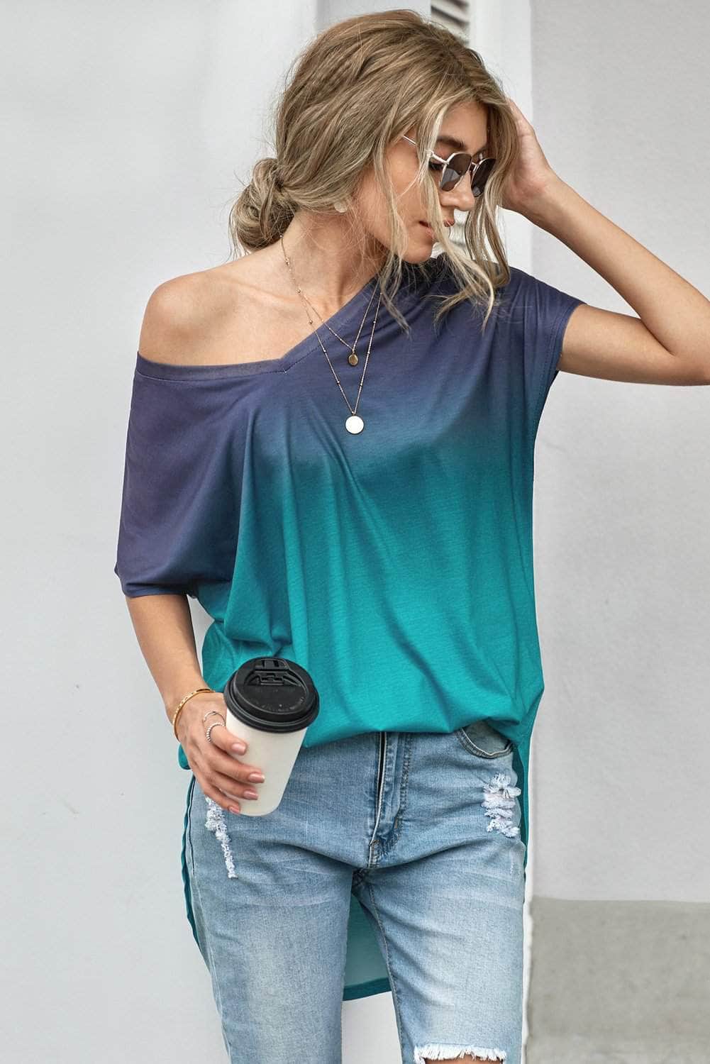 Ombre Color Block Shirt-TOPS / DRESSES-[Adult]-[Female]-Gray-S-Blue Zone Planet