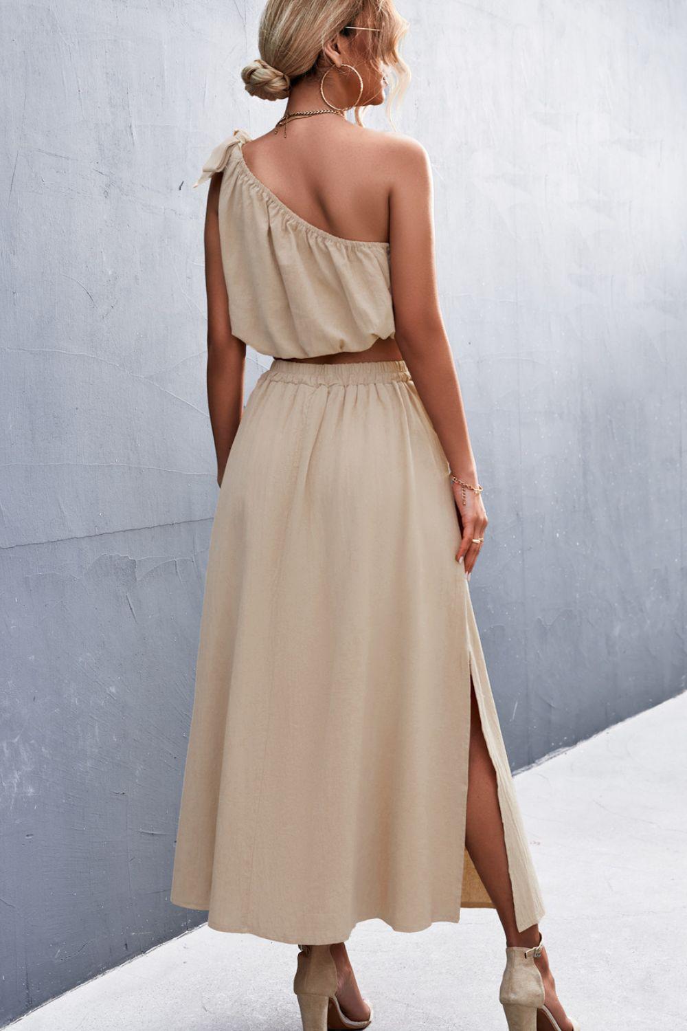 One-Shoulder Sleeveless Cropped Top and Maxi Skirt Set-TOPS / DRESSES-[Adult]-[Female]-Blue Zone Planet