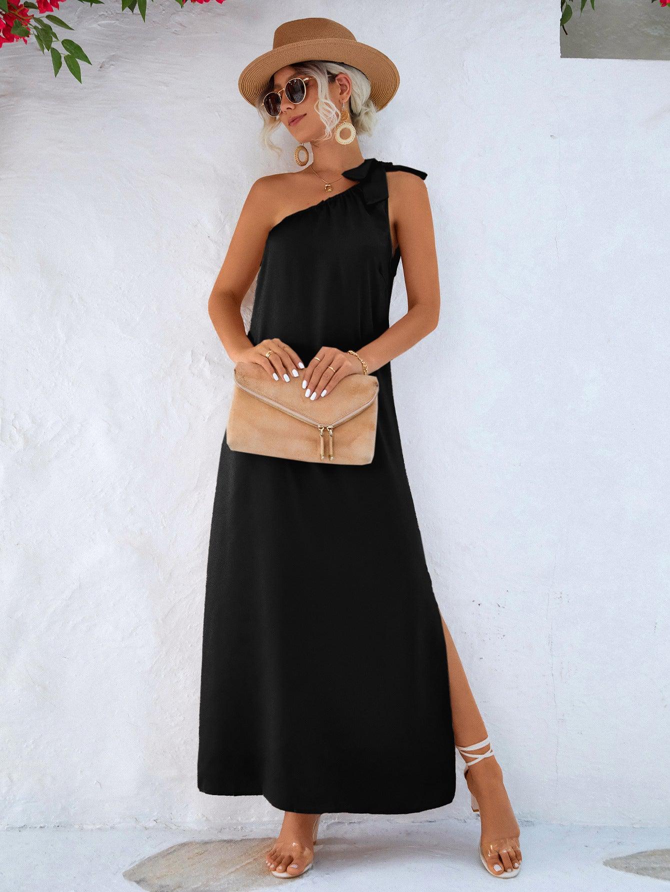 One-Shoulder Slit Maxi Dress BLUE ZONE PLANET