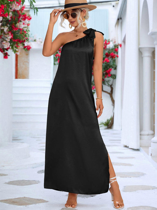 One-Shoulder Slit Maxi Dress BLUE ZONE PLANET