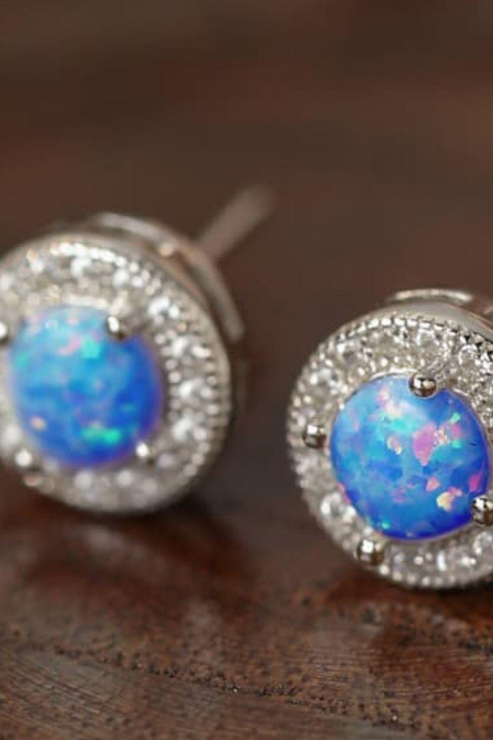 Opal 4-Prong Round Stud Earrings BLUE ZONE PLANET