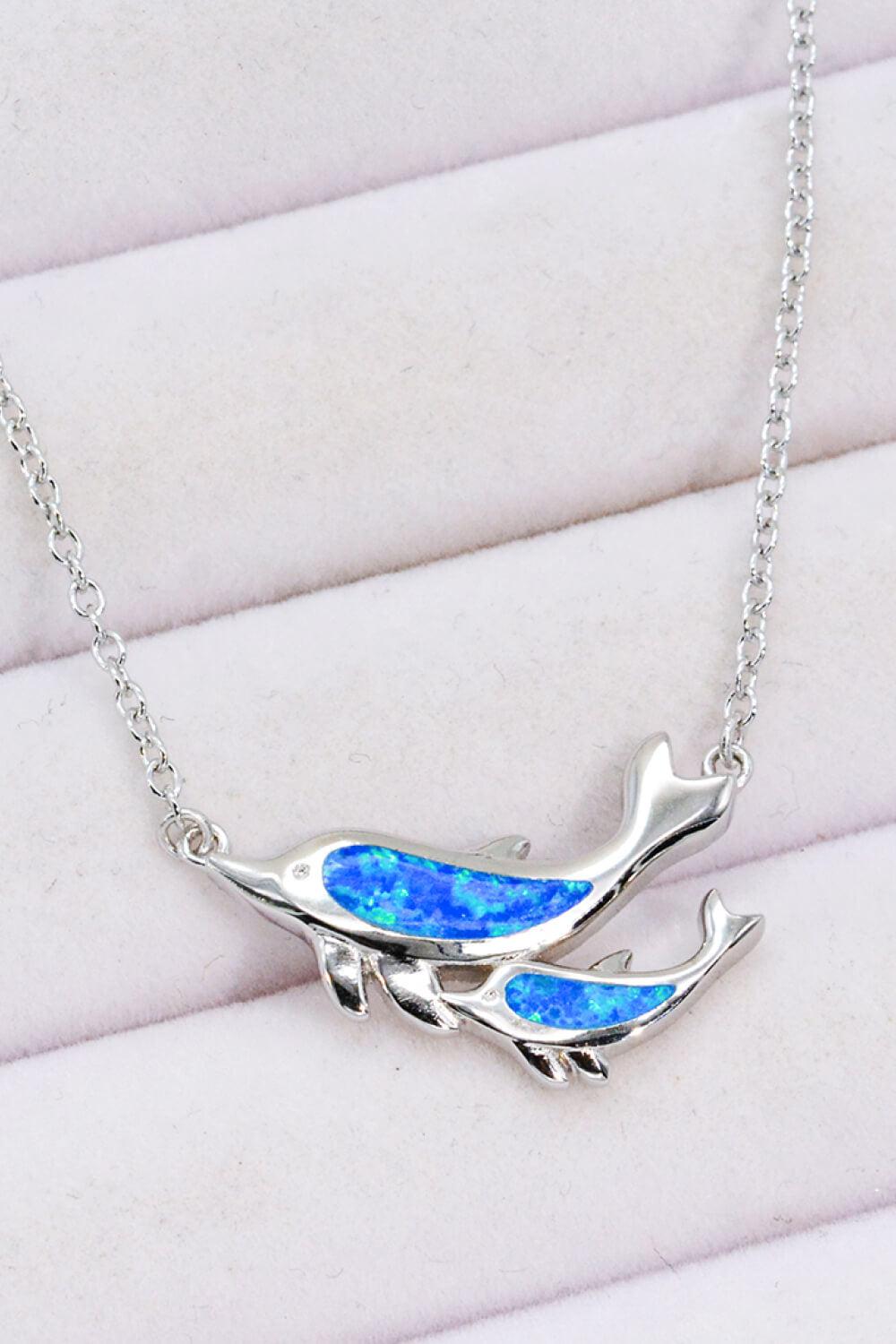Opal Dolphin Chain-Link Necklace-TOPS / DRESSES-[Adult]-[Female]-Cobalt Blue-One Size-2022 Online Blue Zone Planet