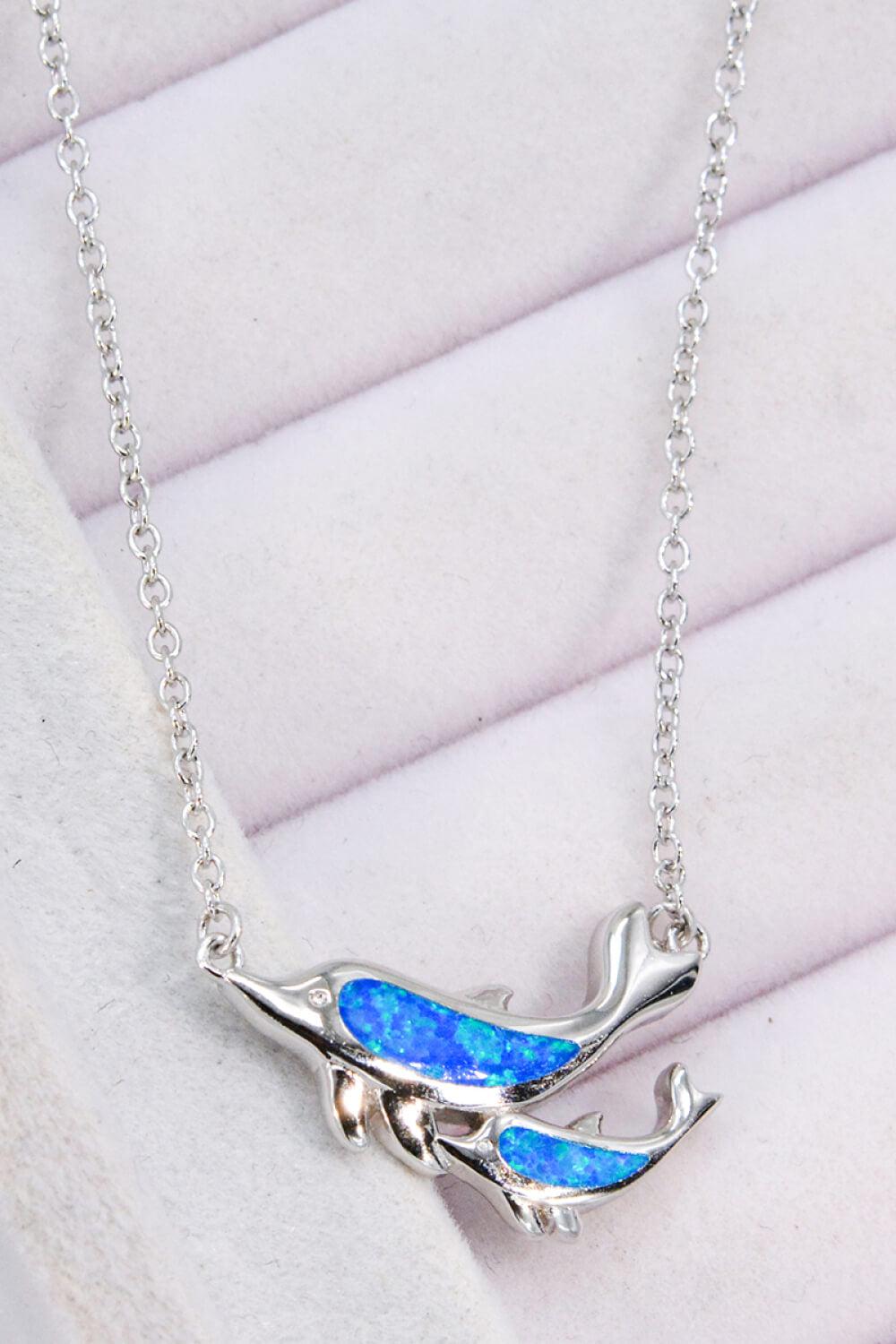 Opal Dolphin Chain-Link Necklace-TOPS / DRESSES-[Adult]-[Female]-Cobalt Blue-One Size-2022 Online Blue Zone Planet