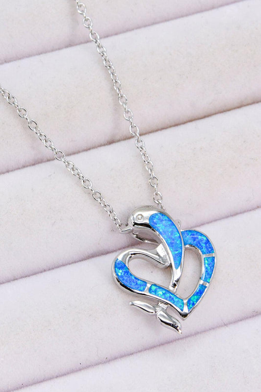Opal Dolphin Heart Chain-Link Necklace BLUE ZONE PLANET
