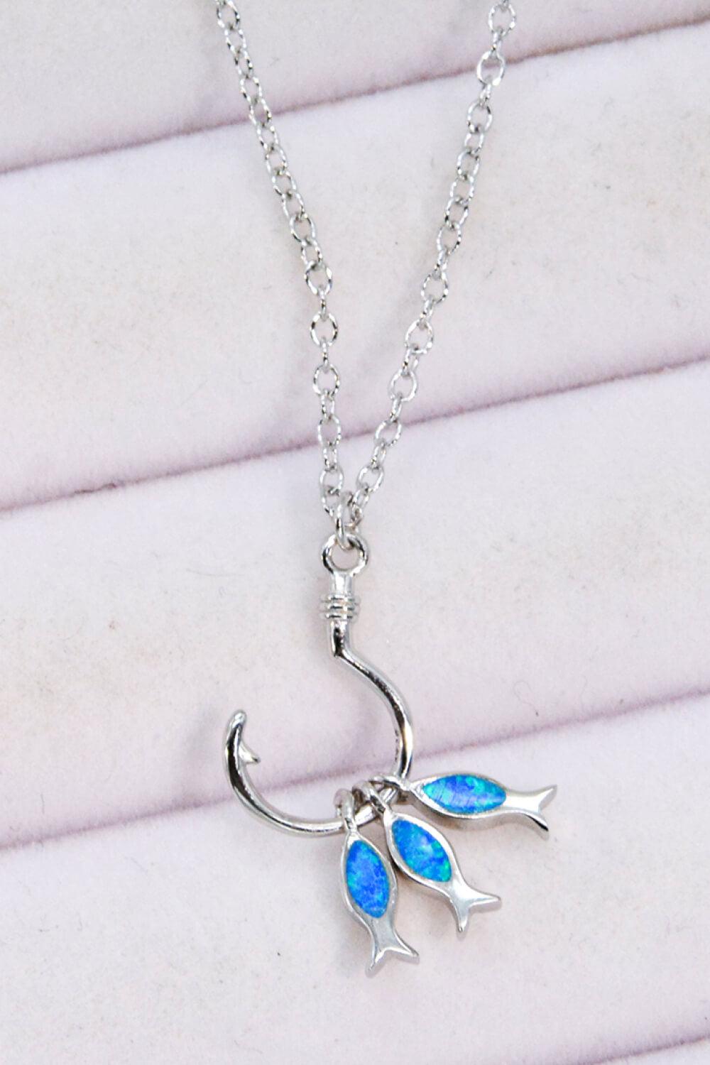 Opal Fish 925 Sterling Silver Necklace BLUE ZONE PLANET