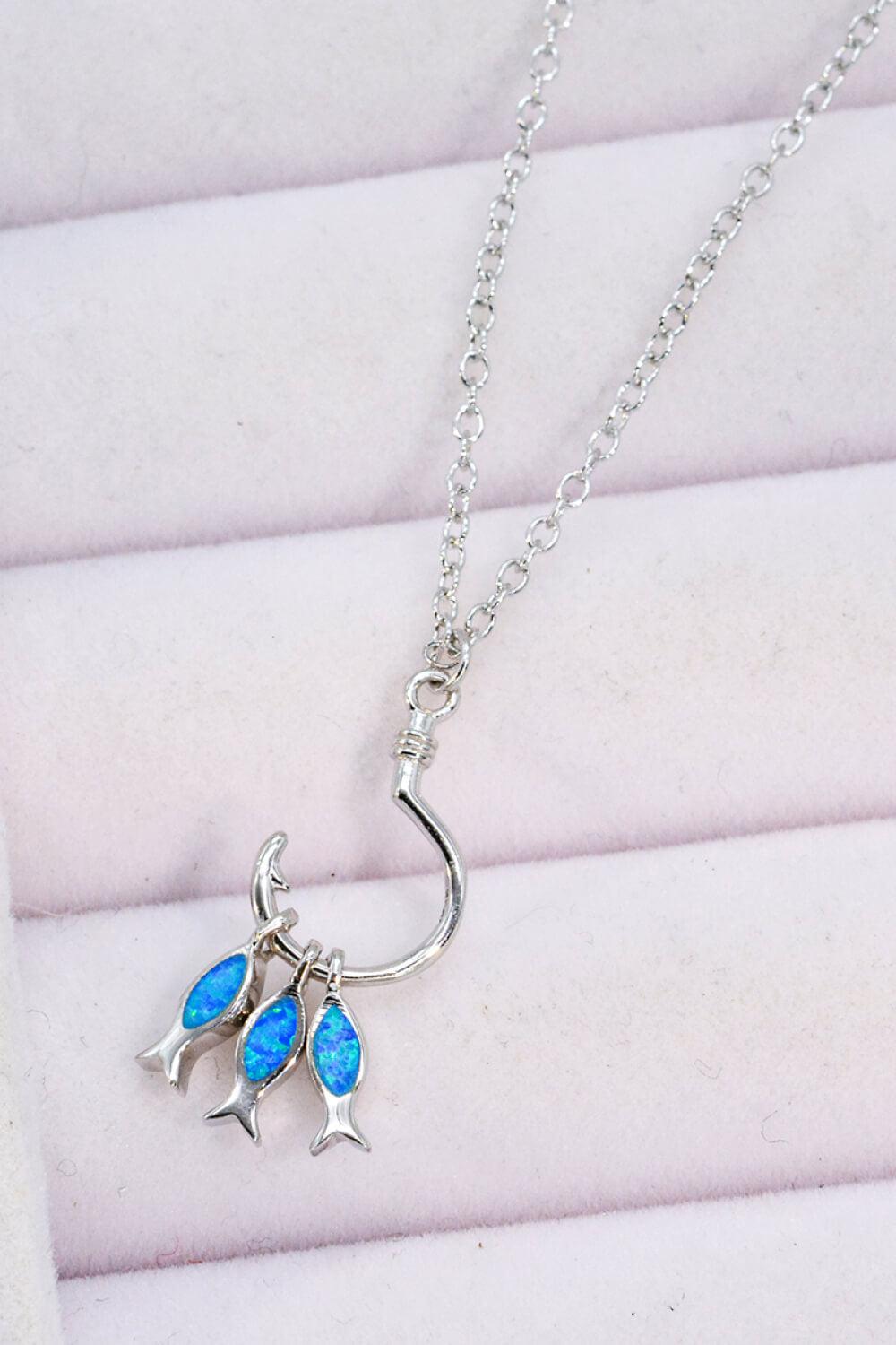 Opal Fish 925 Sterling Silver Necklace BLUE ZONE PLANET