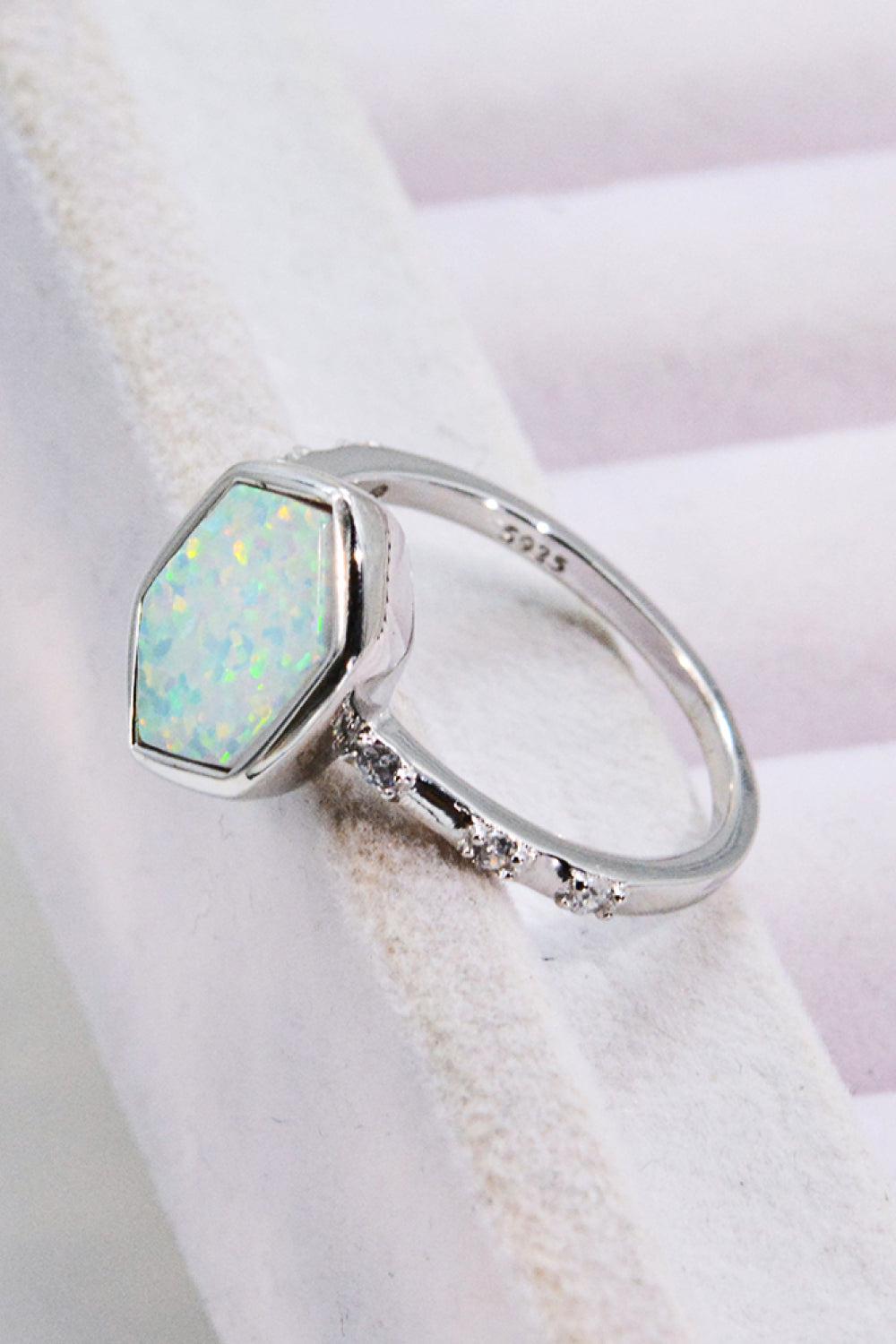 Opal Hexagon 925 Sterling Silver Ring BLUE ZONE PLANET