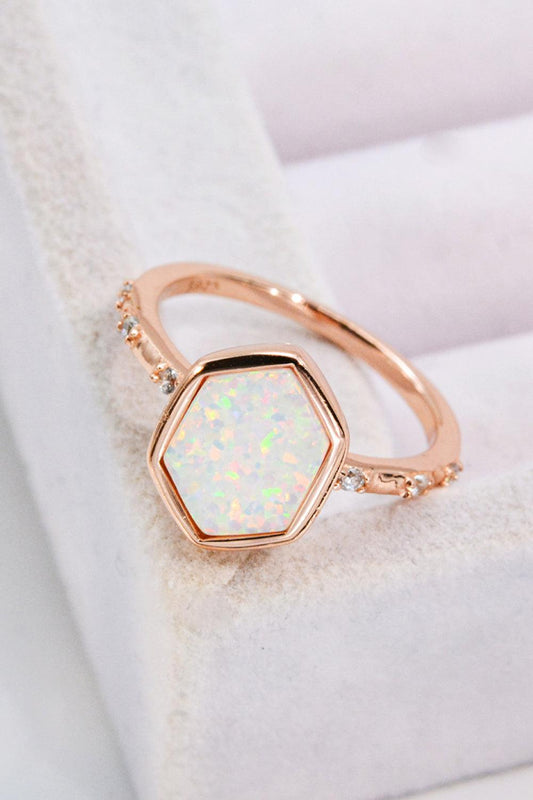 Opal Hexagon 925 Sterling Silver Ring BLUE ZONE PLANET