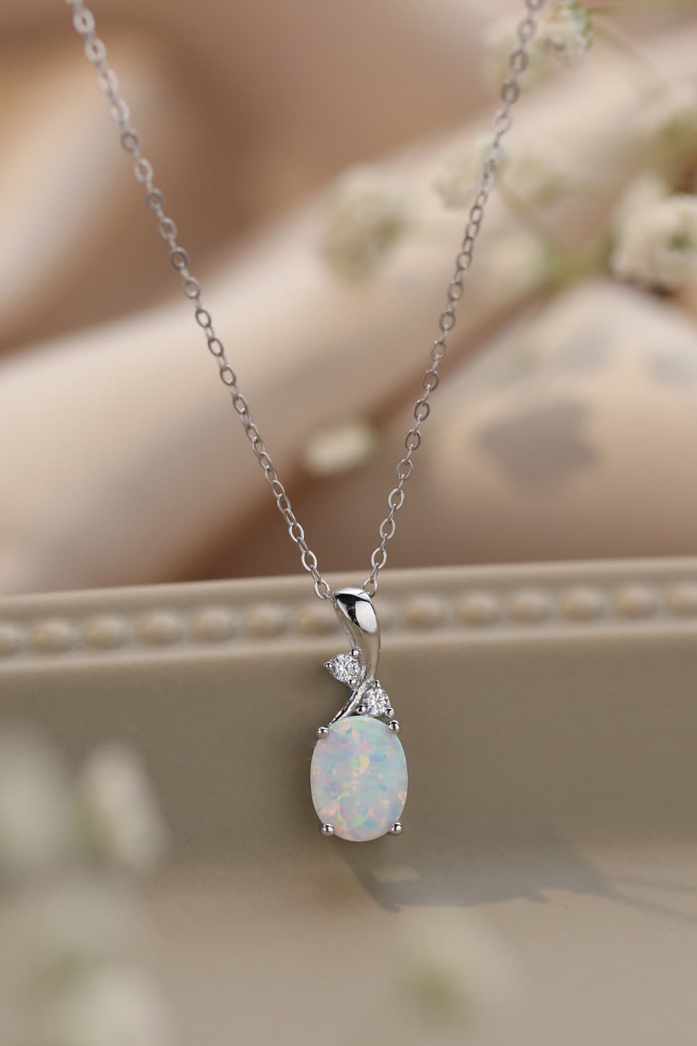 Opal Oval Pendant Chain Necklace BLUE ZONE PLANET