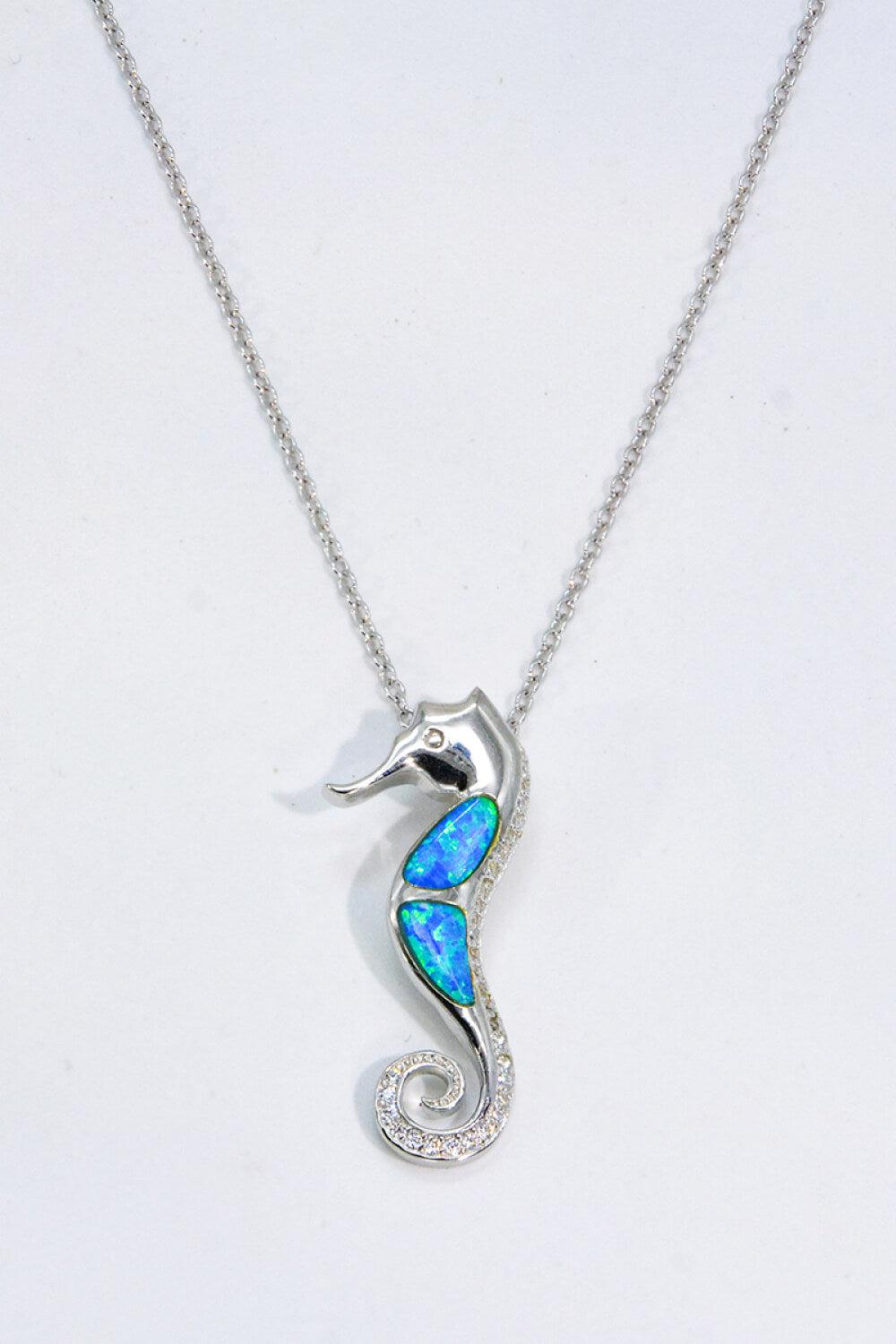 Opal Seahorse 925 Sterling Silver Necklace BLUE ZONE PLANET