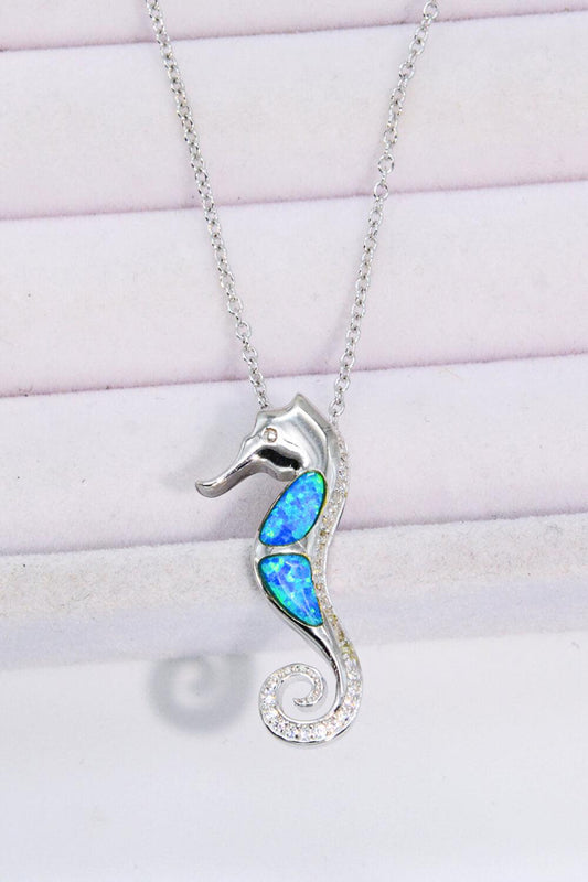 Opal Seahorse 925 Sterling Silver Necklace BLUE ZONE PLANET