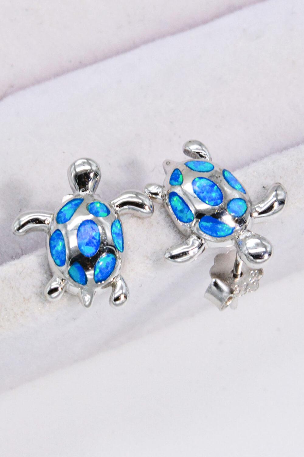 Opal Turtle Platinum-Plated Stud Earrings BLUE ZONE PLANET