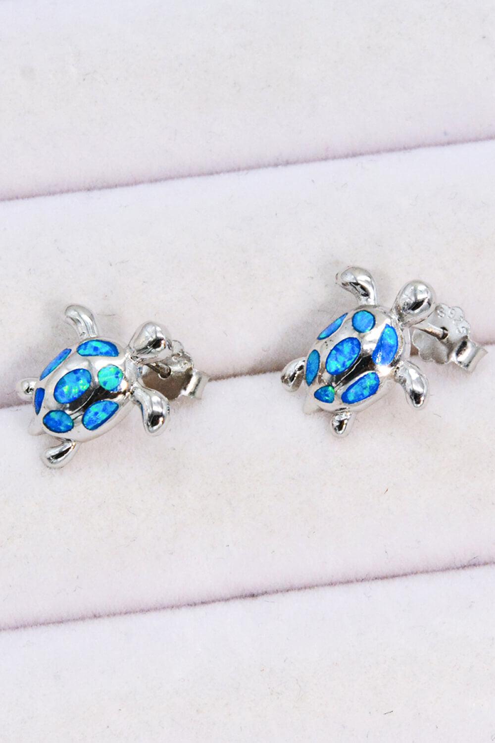 Opal Turtle Platinum-Plated Stud Earrings BLUE ZONE PLANET