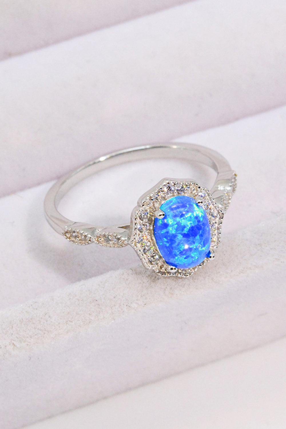 Opal and Zircon 925 Sterling Silver Ring BLUE ZONE PLANET