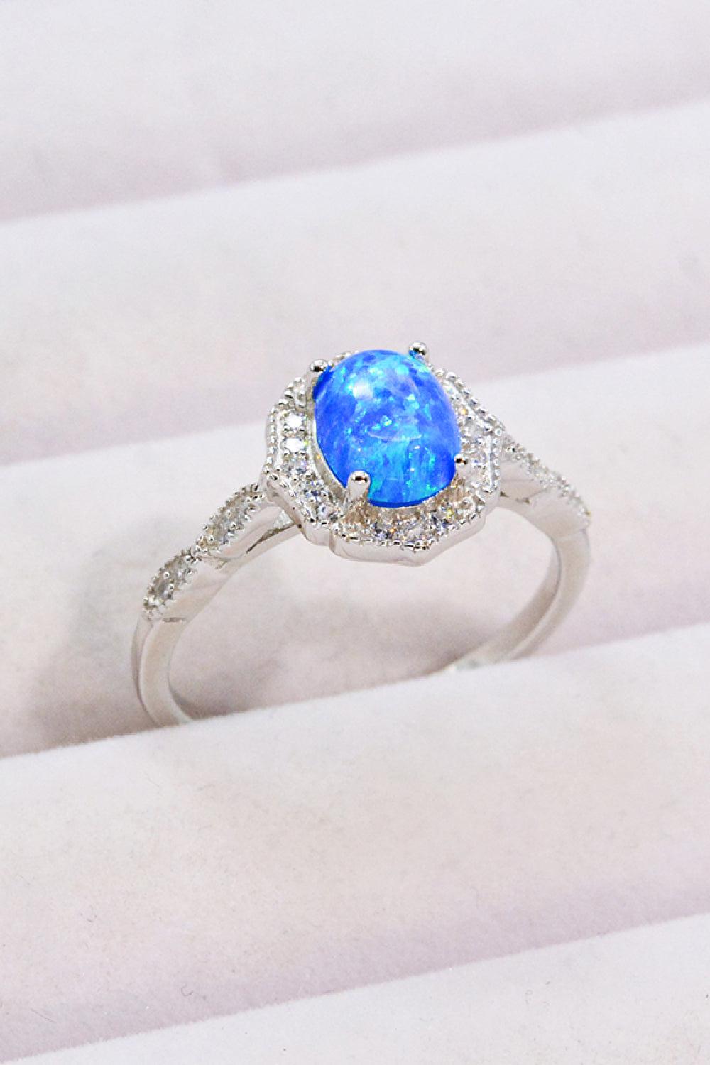Opal and Zircon 925 Sterling Silver Ring BLUE ZONE PLANET