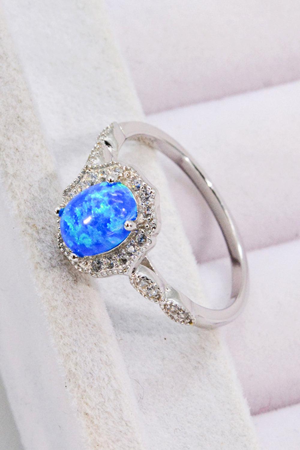 Opal and Zircon 925 Sterling Silver Ring BLUE ZONE PLANET