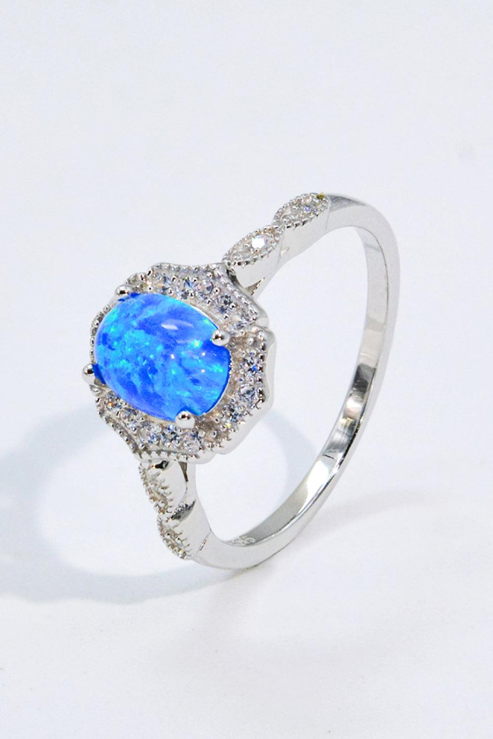 Opal and Zircon 925 Sterling Silver Ring BLUE ZONE PLANET