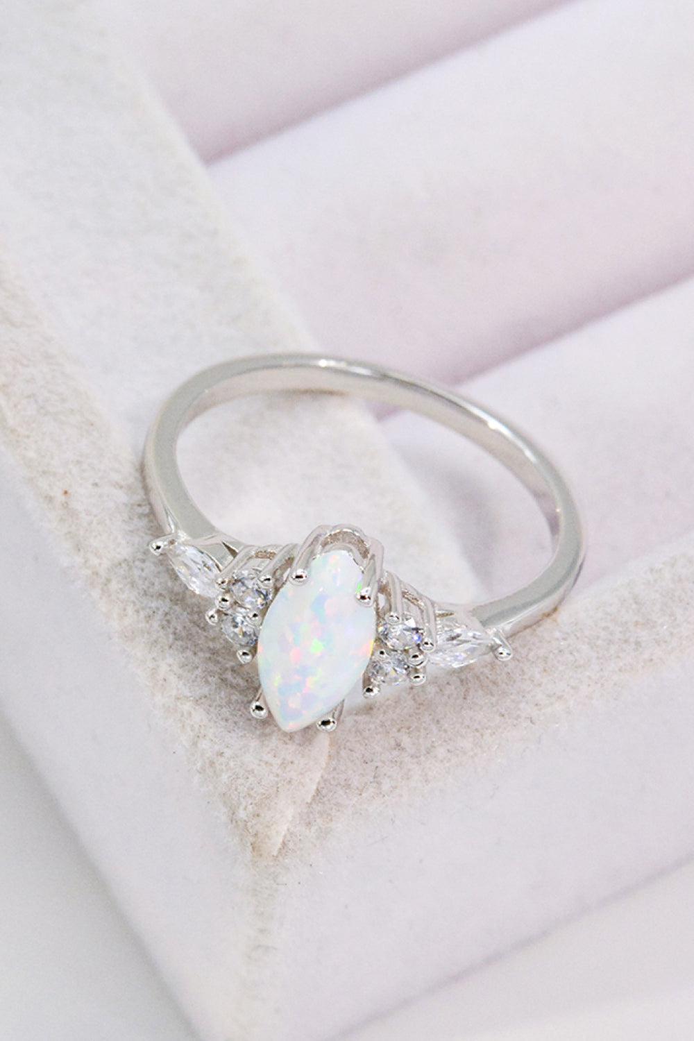 Opal and Zircon Platinum-Plated Ring BLUE ZONE PLANET