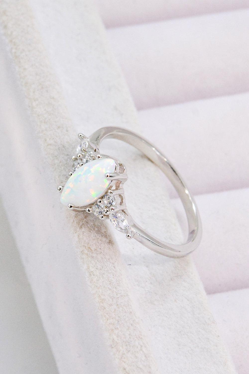 Opal and Zircon Platinum-Plated Ring BLUE ZONE PLANET