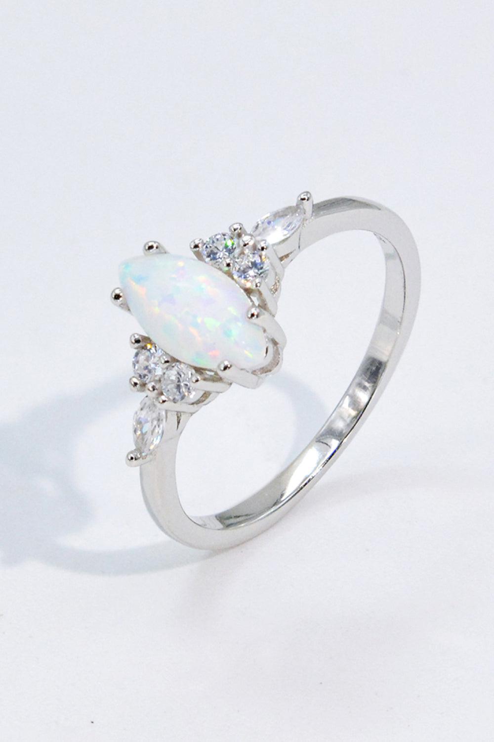 Opal and Zircon Platinum-Plated Ring BLUE ZONE PLANET