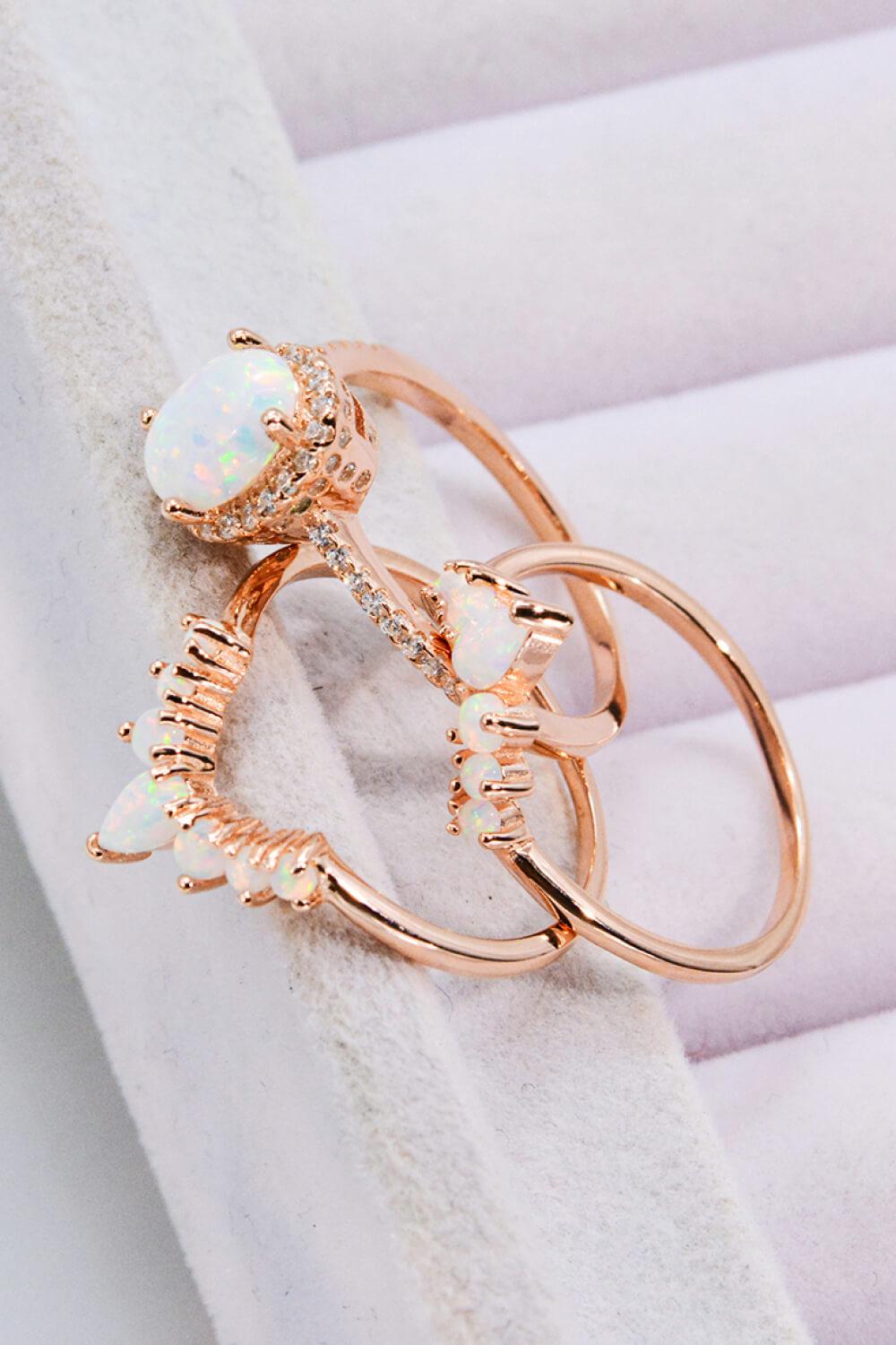 Opal and Zircon Three-Piece Ring Set BLUE ZONE PLANET