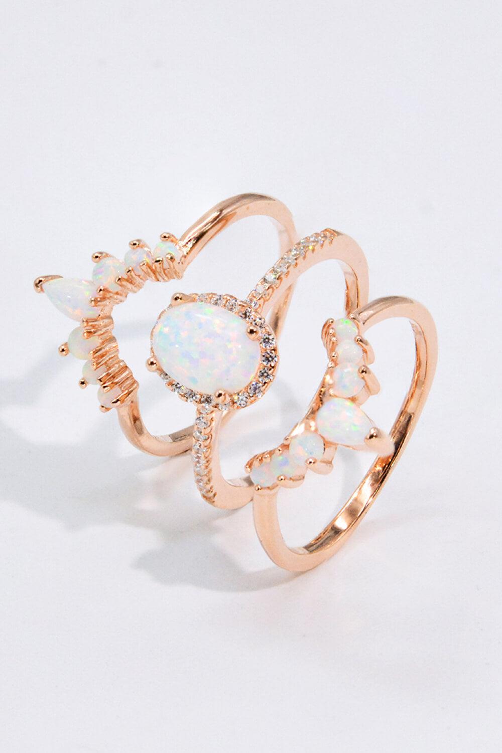 Opal and Zircon Three-Piece Ring Set BLUE ZONE PLANET