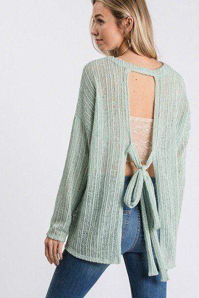 Open Back Detail Long Sleeve Top With Self Tie Blue Zone Planet